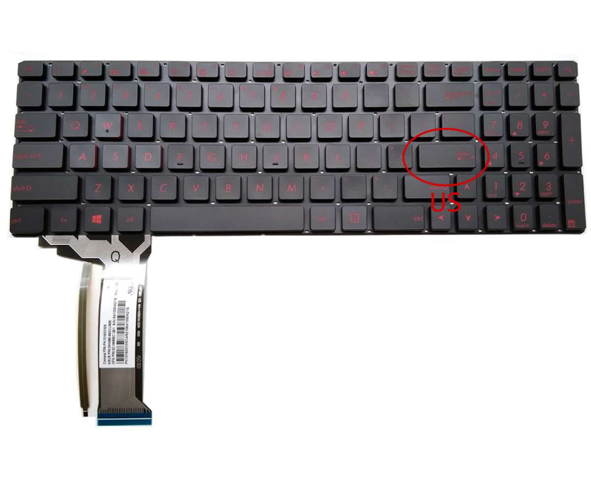 Tastatura neagra Asus N551JX iluminata layout US fara rama enter mic Asus