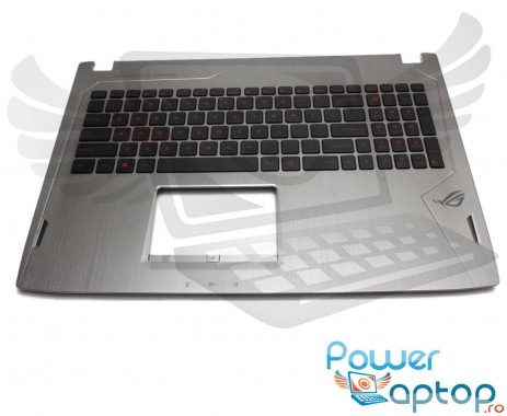 Tastatura Asus ROG GL502VMK neagra cu Palmrest argintiu iluminata backlit. Keyboard Asus ROG GL502VMK neagra cu Palmrest argintiu. Tastaturi laptop Asus ROG GL502VMK neagra cu Palmrest argintiu. Tastatura notebook Asus ROG GL502VMK neagra cu Palmrest argintiu