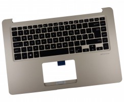 Tastatura Asus K510 neagra cu Palmrest Auriu iluminata backlit. Keyboard Asus K510 neagra cu Palmrest Auriu. Tastaturi laptop Asus K510 neagra cu Palmrest Auriu. Tastatura notebook Asus K510 neagra cu Palmrest Auriu