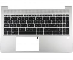 Tastatura HP ProBook 450 G9 Neagra cu Palmrest argintiu iluminata backlit. Keyboard HP ProBook 450 G9 Neagra cu Palmrest argintiu. Tastaturi laptop HP ProBook 450 G9 Neagra cu Palmrest argintiu. Tastatura notebook HP ProBook 450 G9 Neagra cu Palmrest argintiu