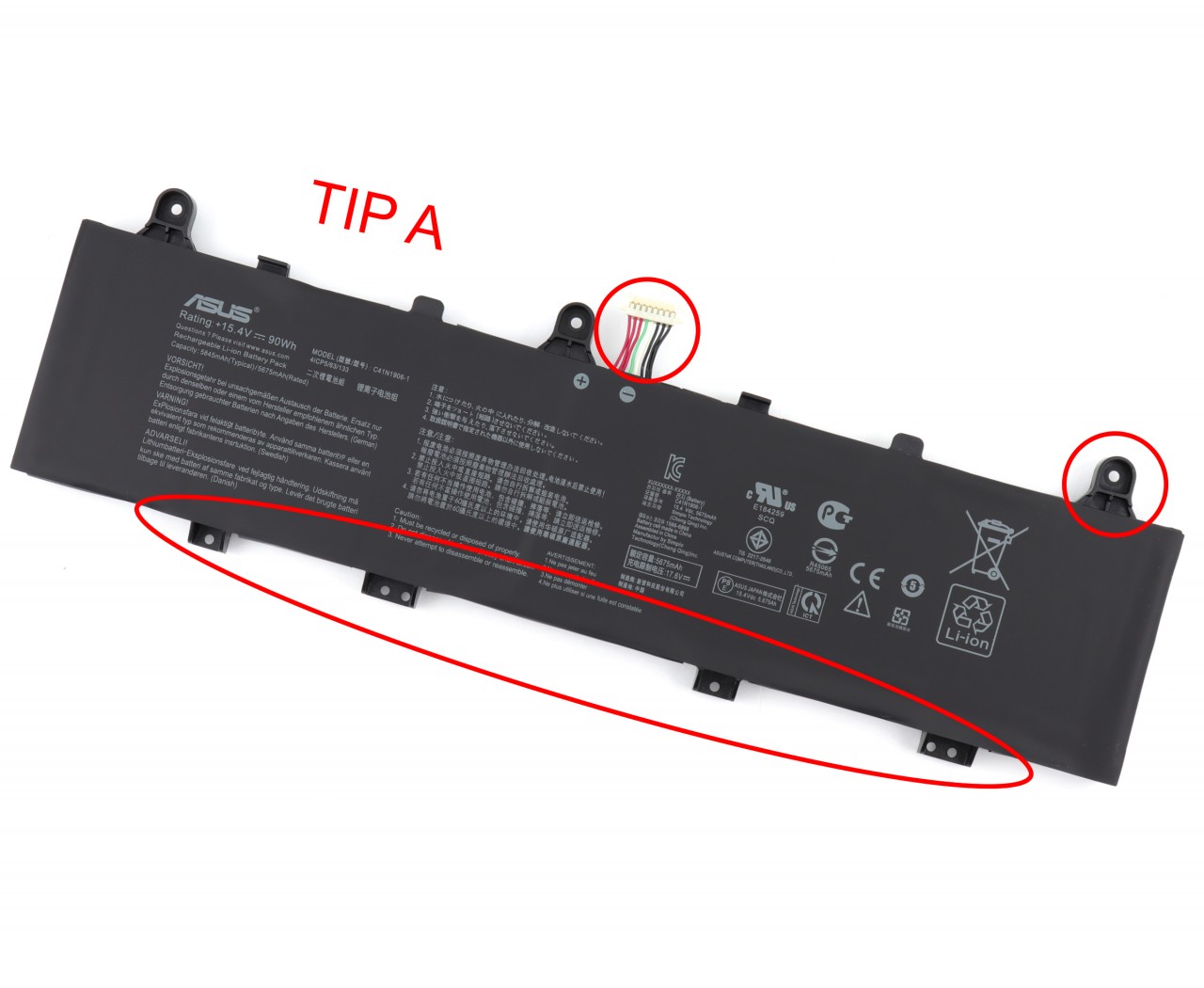 Baterie Asus 0B200-03590100 Oem 90Wh Tip A Cablu Scurt