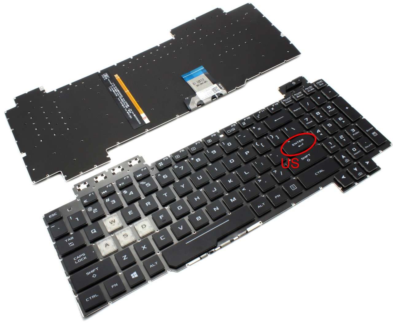 Tastatura Neagra cu Iluminare Alba Asus Rog FX505DD layout US fara rama enter mic (Neagra)