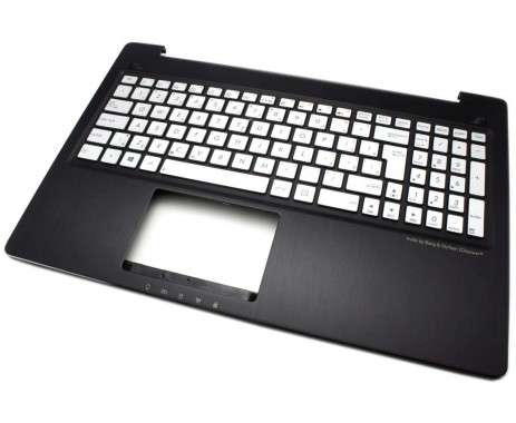 Tastatura Asus N550LF argintie cu Palmrest negru iluminata backlit. Keyboard Asus N550LF argintie cu Palmrest negru. Tastaturi laptop Asus N550LF argintie cu Palmrest negru. Tastatura notebook Asus N550LF argintie cu Palmrest negru