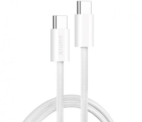 Cablu USB-C 60W 2m textil impletit Sunix Premium SCIP14 Alb