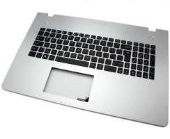 Tastatura Asus  N76VM neagra cu Palmrest argintiu iluminata backlit. Keyboard Asus  N76VM neagra cu Palmrest argintiu. Tastaturi laptop Asus  N76VM neagra cu Palmrest argintiu. Tastatura notebook Asus  N76VM neagra cu Palmrest argintiu