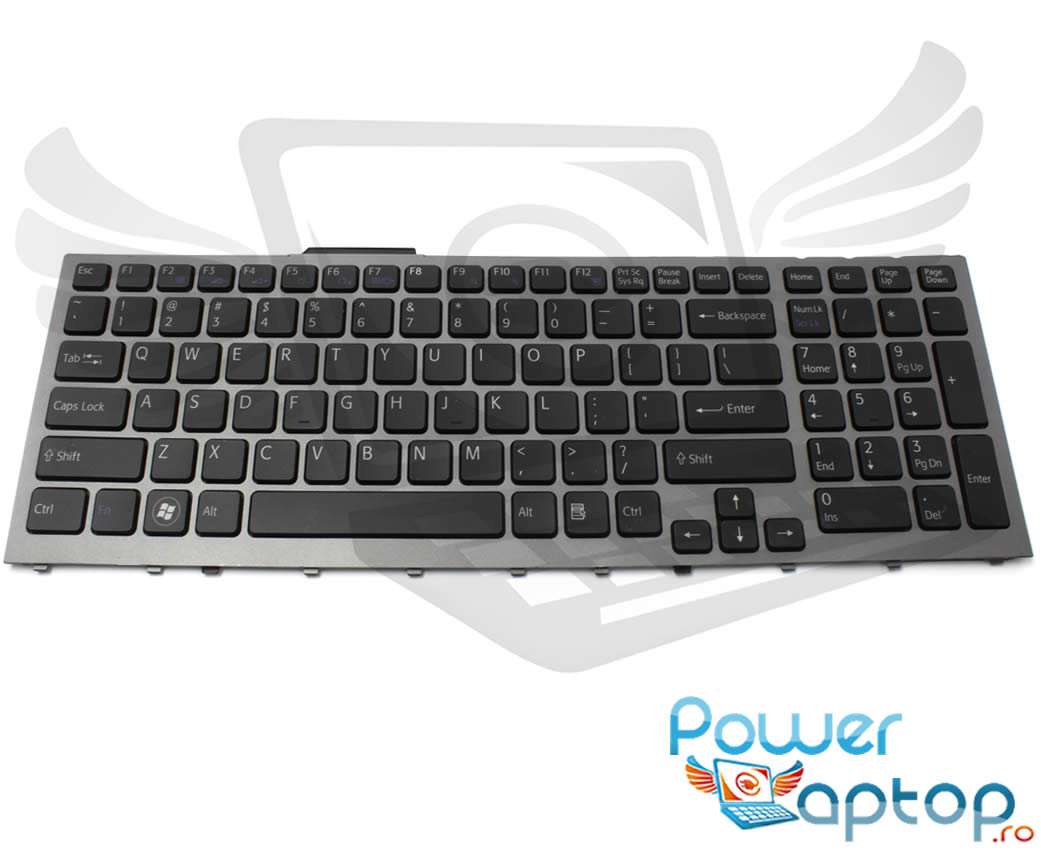Tastatura Sony Vaio VPCF12KFX rama gri iluminata backlit imagine 2021 powerlaptop.ro