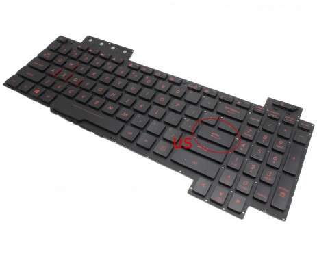 Tastatura Asus TUF Gaming FX80GD neagra cu iluminare rosie pe marginea tastelor iluminata. Keyboard Asus TUF Gaming FX80GD. Tastaturi laptop Asus TUF Gaming FX80GD. Tastatura notebook Asus TUF Gaming FX80GD