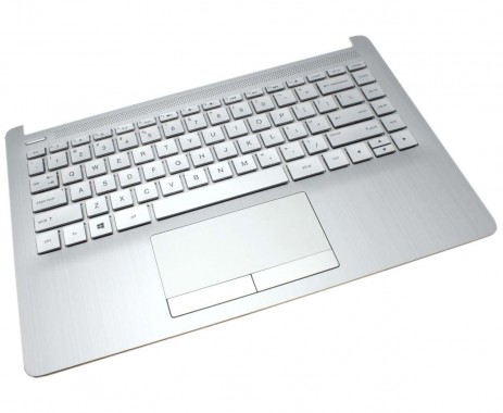 Tastatura HP 14-DF Argintie cu Palmrest Argintiu si TouchPad iluminata backlit. Keyboard HP 14-DF Argintie cu Palmrest Argintiu si TouchPad. Tastaturi laptop HP 14-DF Argintie cu Palmrest Argintiu si TouchPad. Tastatura notebook HP 14-DF Argintie cu Palmrest Argintiu si TouchPad