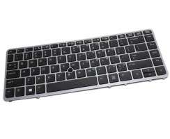 Tastatura HP Zbook 14 G2 neagra cu rama gri iluminata backlit