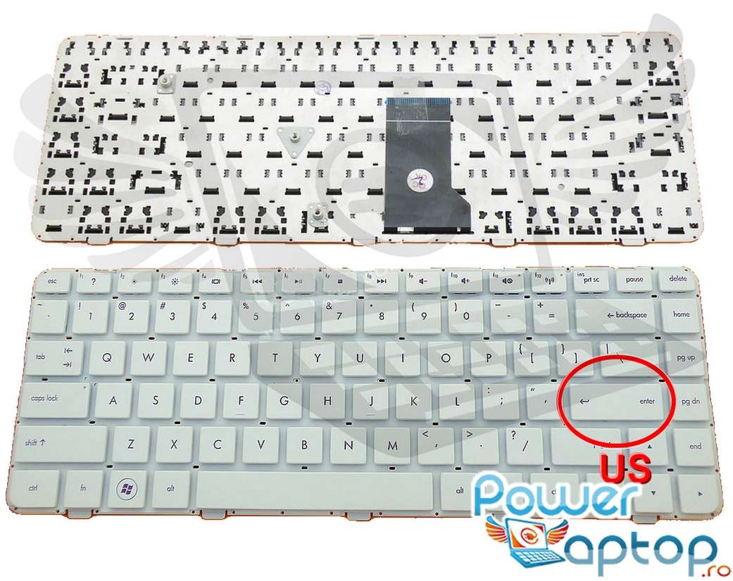 Tastatura HP Pavilion DM4 1130 alba layout US fara rama enter mic imagine powerlaptop.ro 2021
