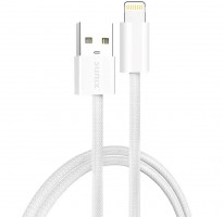 Cablu USB-A Lightning 2.4A 2m textil impletit Sunix Premium SCIP17 Alb