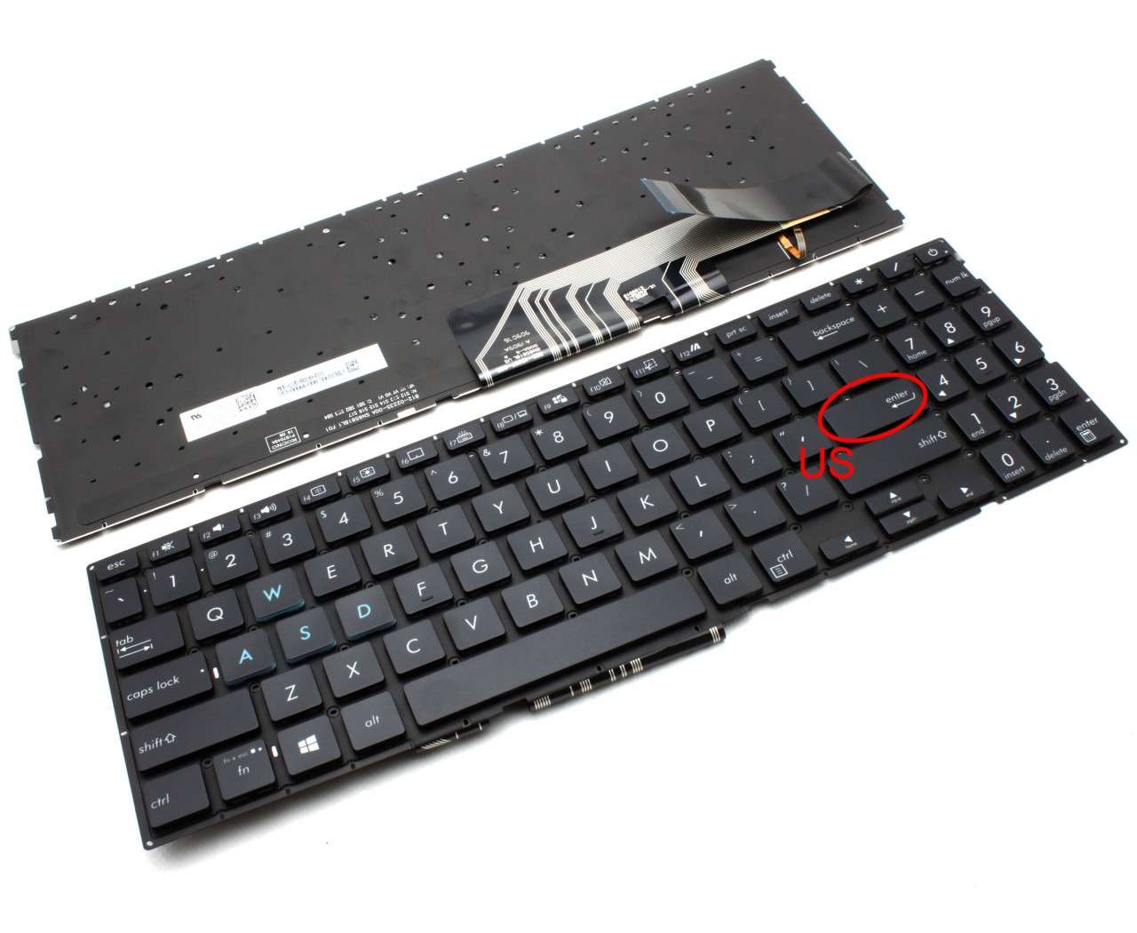 Tastatura Asus AEXKTU02010 iluminata layout US fara rama enter mic AEXKTU02010