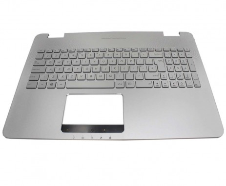 Tastatura Asus GL551 argintie cu Palmrest argintiu iluminata backlit. Keyboard Asus GL551 argintie cu Palmrest argintiu. Tastaturi laptop Asus GL551 argintie cu Palmrest argintiu. Tastatura notebook Asus GL551 argintie cu Palmrest argintiu