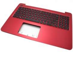 Tastatura Asus R558 neagra cu Palmrest Rosu. Keyboard Asus R558 neagra cu Palmrest Rosu. Tastaturi laptop Asus R558 neagra cu Palmrest Rosu. Tastatura notebook Asus R558 neagra cu Palmrest Rosu
