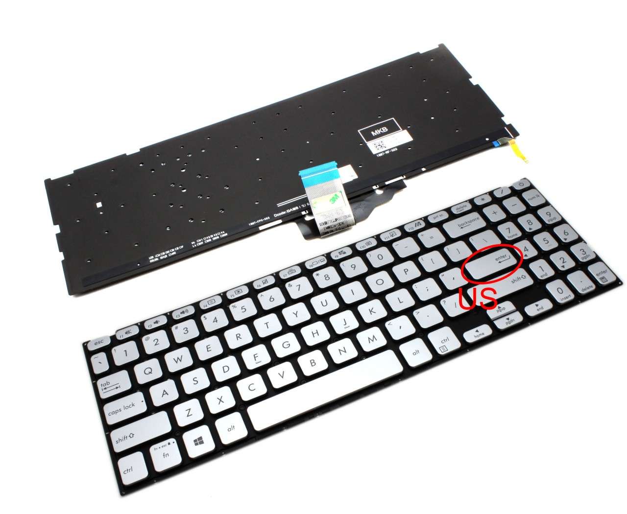 Tastatura Argintie Asus VivoBook X509 iluminata layout US fara rama enter mic