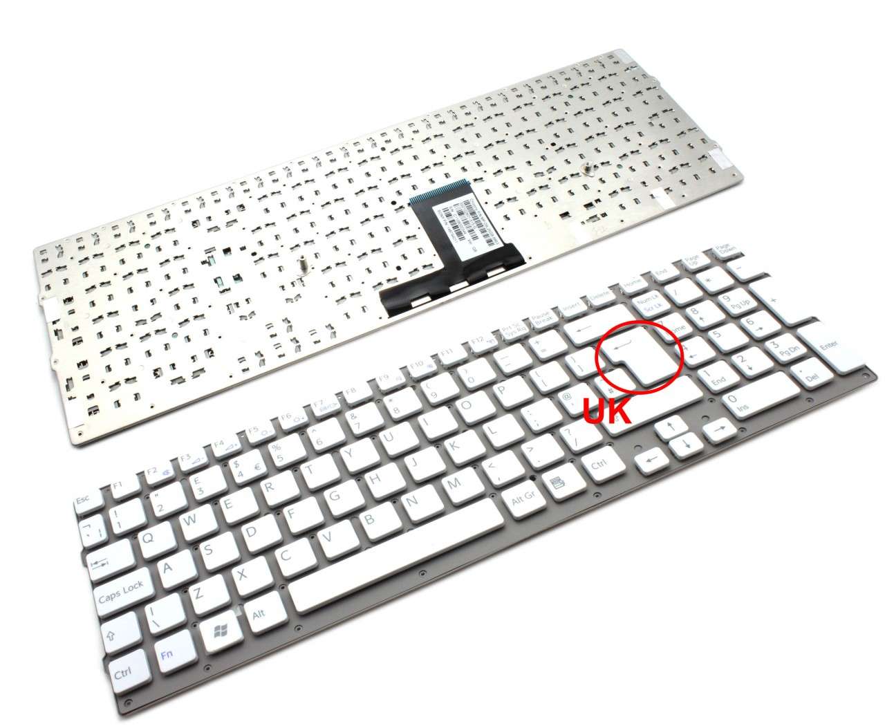 Tastatura alba Sony Vaio VPC EC22FX layout UK fara rama enter mare alba alba