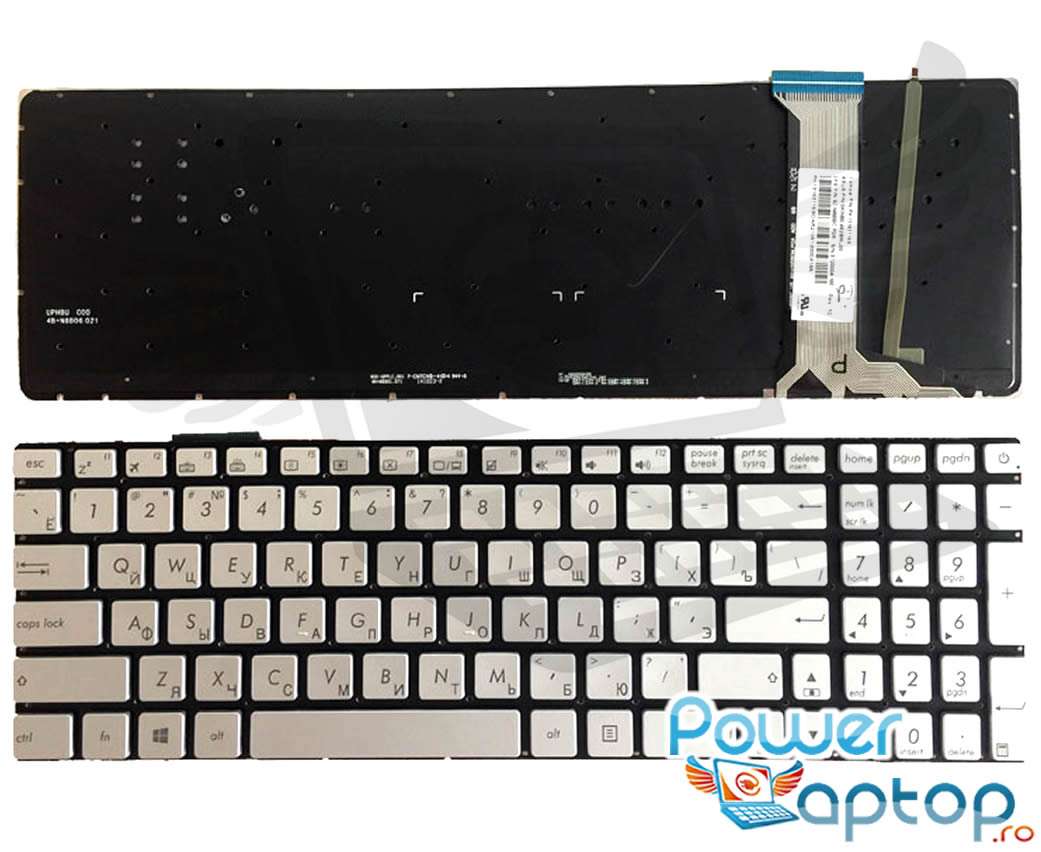 Tastatura gri Asus PK13183315S iluminata layout US fara rama enter mic ASUS imagine noua reconect.ro