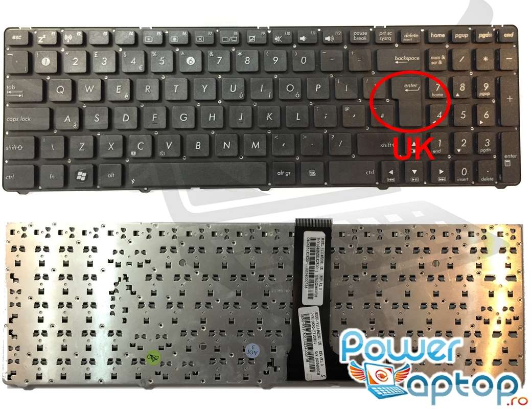 Tastatura Asus U53SD layout UK fara rama enter mare