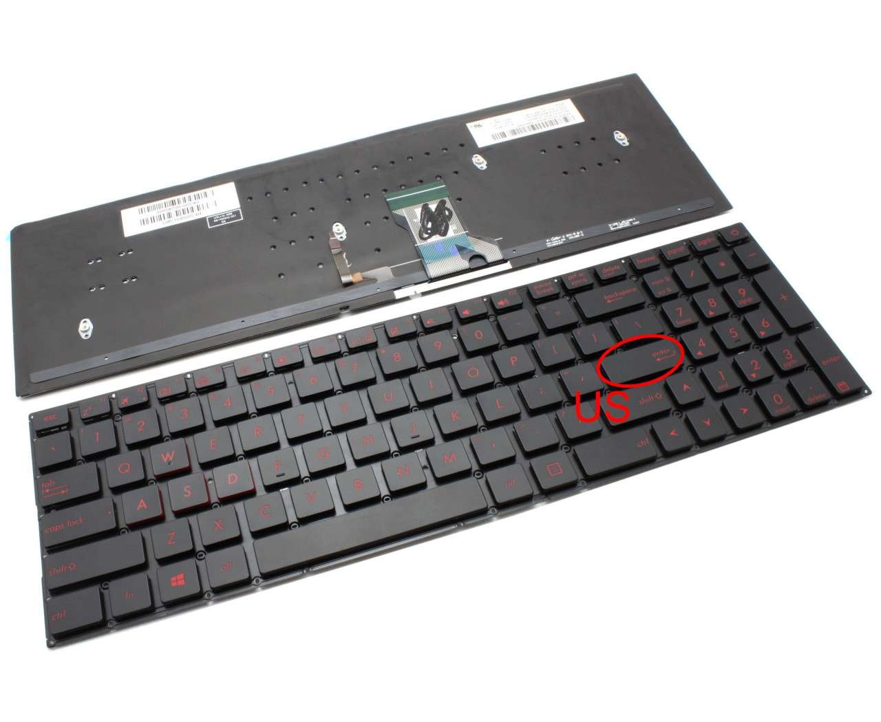 Tastatura Asus 0K200-0024000 iluminata rosu layout US fara rama enter mic 0K200-0024000 imagine noua reconect.ro