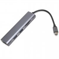 Hub USB Type C cu 3 porturi USB 3.0 si 2 porturi SD si MicroSD TF Card Reader Aluminiu