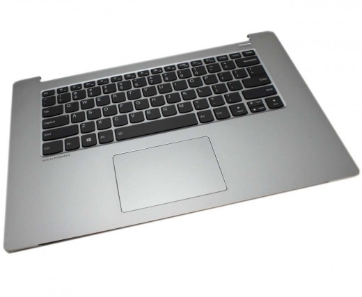 Tastatura Lenovo 725002B5KC01 Neagra cu Palmrest Argintiu si TouchPad iluminata backlit. Keyboard Lenovo 725002B5KC01 Neagra cu Palmrest Argintiu si TouchPad. Tastaturi laptop Lenovo 725002B5KC01 Neagra cu Palmrest Argintiu si TouchPad. Tastatura notebook Lenovo 725002B5KC01 Neagra cu Palmrest Argintiu si TouchPad