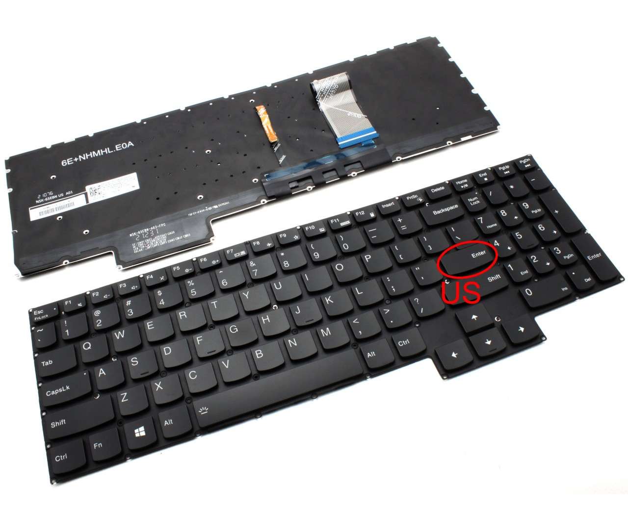 Tastatura Neagra cu Iluminare Alba Lenovo PK1339I3A00 layout US fara rama enter mic image6