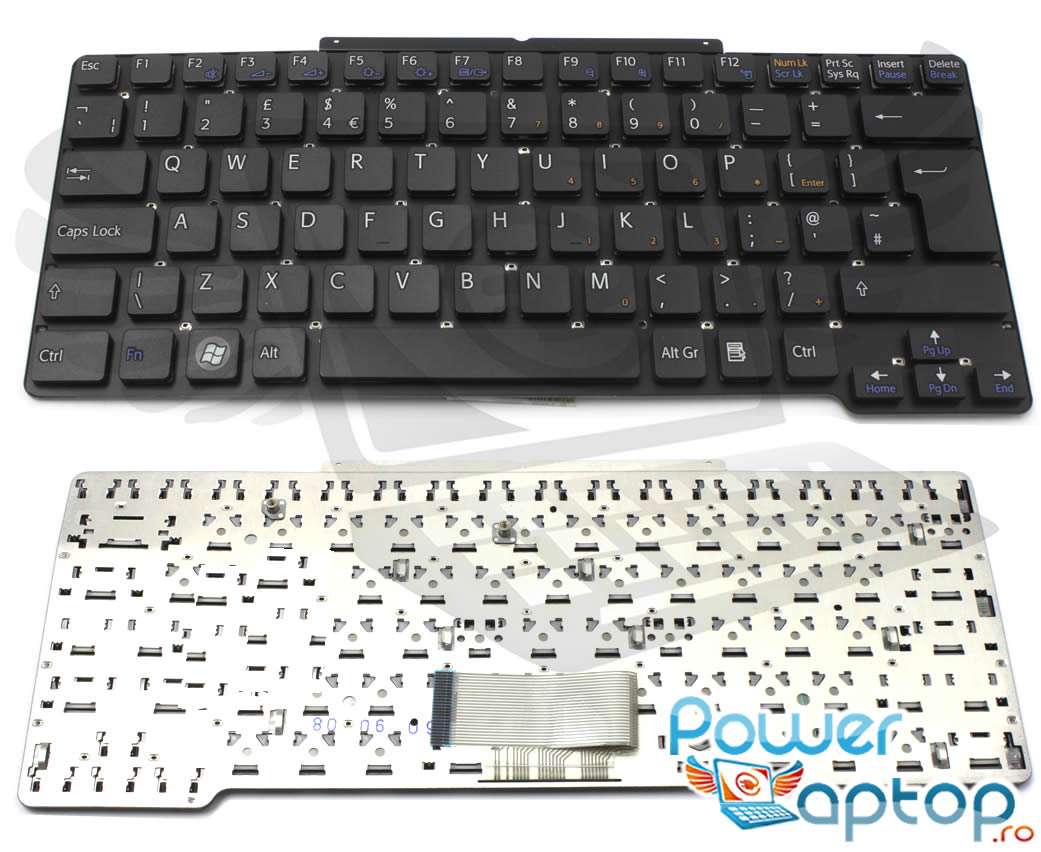 Tastatura neagra Sony 148088721 layout UK fara rama enter mare powerlaptop.ro