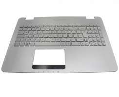Tastatura Asus N551VW argintie cu Palmrest argintiu iluminata backlit. Keyboard Asus N551VW argintie cu Palmrest argintiu. Tastaturi laptop Asus N551VW argintie cu Palmrest argintiu. Tastatura notebook Asus N551VW argintie cu Palmrest argintiu