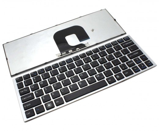 Tastatura Sony Vaio VPCYB14KX/G neagra cu rama argintie. Keyboard Sony Vaio VPCYB14KX/G neagra cu rama argintie. Tastaturi laptop Sony Vaio VPCYB14KX/G neagra cu rama argintie. Tastatura notebook Sony Vaio VPCYB14KX/G neagra cu rama argintie