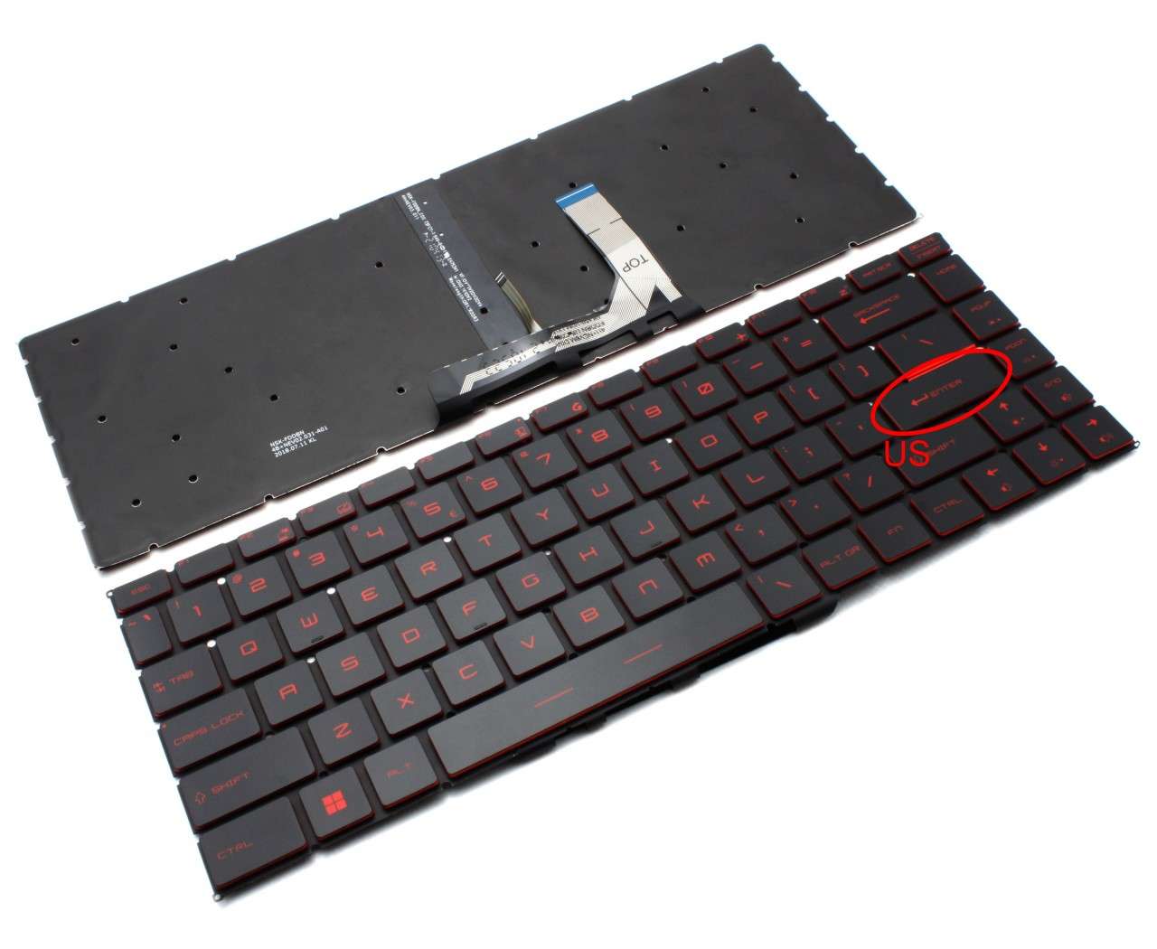 Tastatura Neagra MSI GS65VR iluminata rosu layout US fara rama enter mic MSI