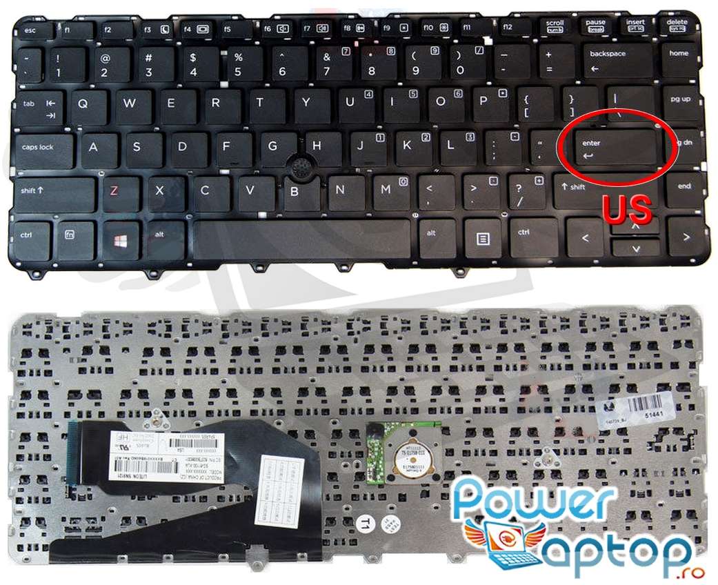 Tastatura HP EliteBook 750 G1 layout US fara rama enter mic imagine powerlaptop.ro 2021