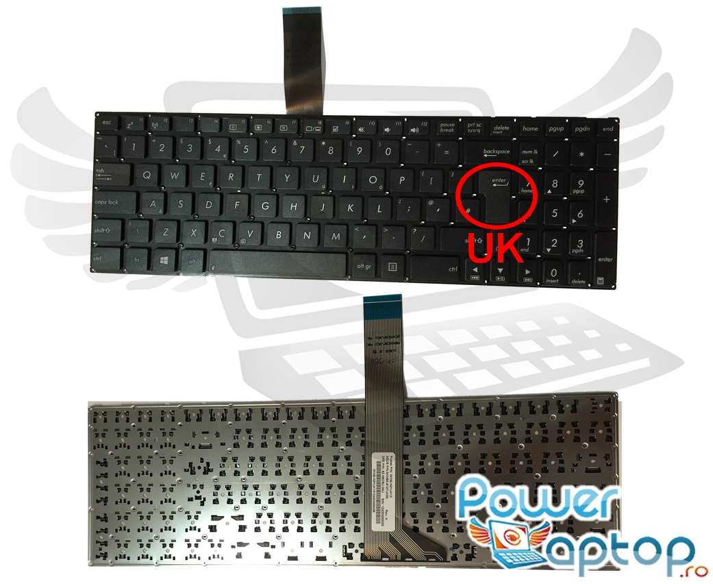 Tastatura Asus K56CA layout UK fara rama enter mare
