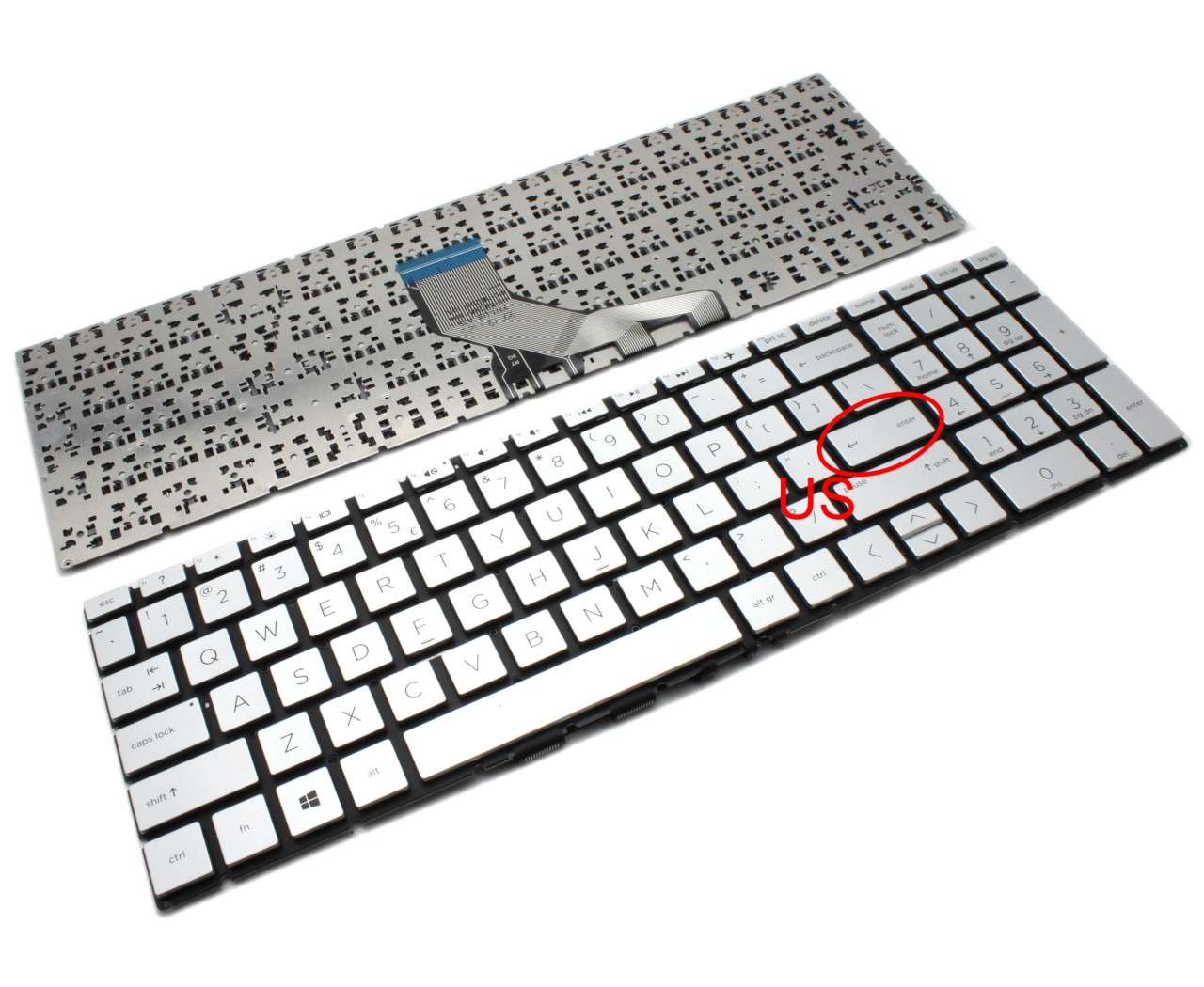 Tastatura Argintie HP Pavilion 250 G7 layout US fara rama enter mic