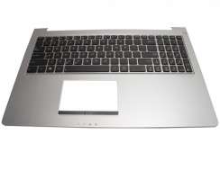 Tastatura Asus UX51 neagra cu Palmrest argintiu iluminata backlit. Keyboard Asus UX51 neagra cu Palmrest argintiu. Tastaturi laptop Asus UX51 neagra cu Palmrest argintiu. Tastatura notebook Asus UX51 neagra cu Palmrest argintiu