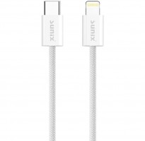 Cablu USB-C Lightning 30W 1m textil impletit Sunix Premium SCIP11 Alb