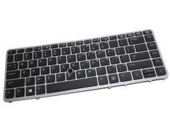 Tastatura HP EliteBook 740 G2 neagra cu rama gri iluminata backlit