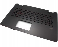 Tastatura Asus 13NB0756AM1311 neagra-rosie cu Palmrest negru iluminata backlit. Keyboard Asus 13NB0756AM1311 neagra-rosie cu Palmrest negru. Tastaturi laptop Asus 13NB0756AM1311 neagra-rosie cu Palmrest negru. Tastatura notebook Asus 13NB0756AM1311 neagra-rosie cu Palmrest negru