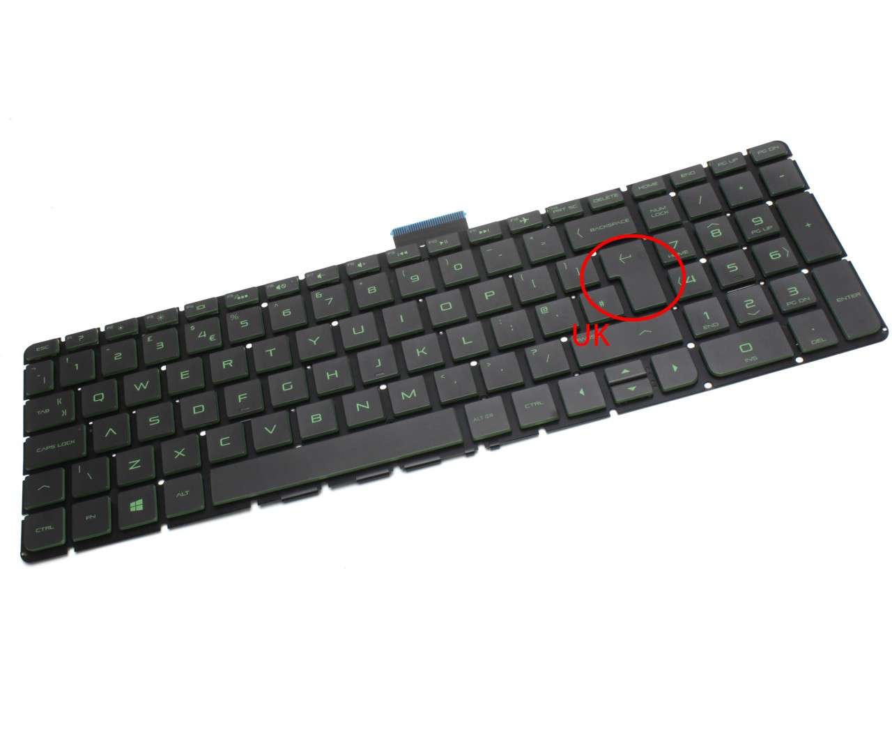 Tastatura verde HP Pavilion 15 BC011NL iluminata layout UK fara rama enter mare