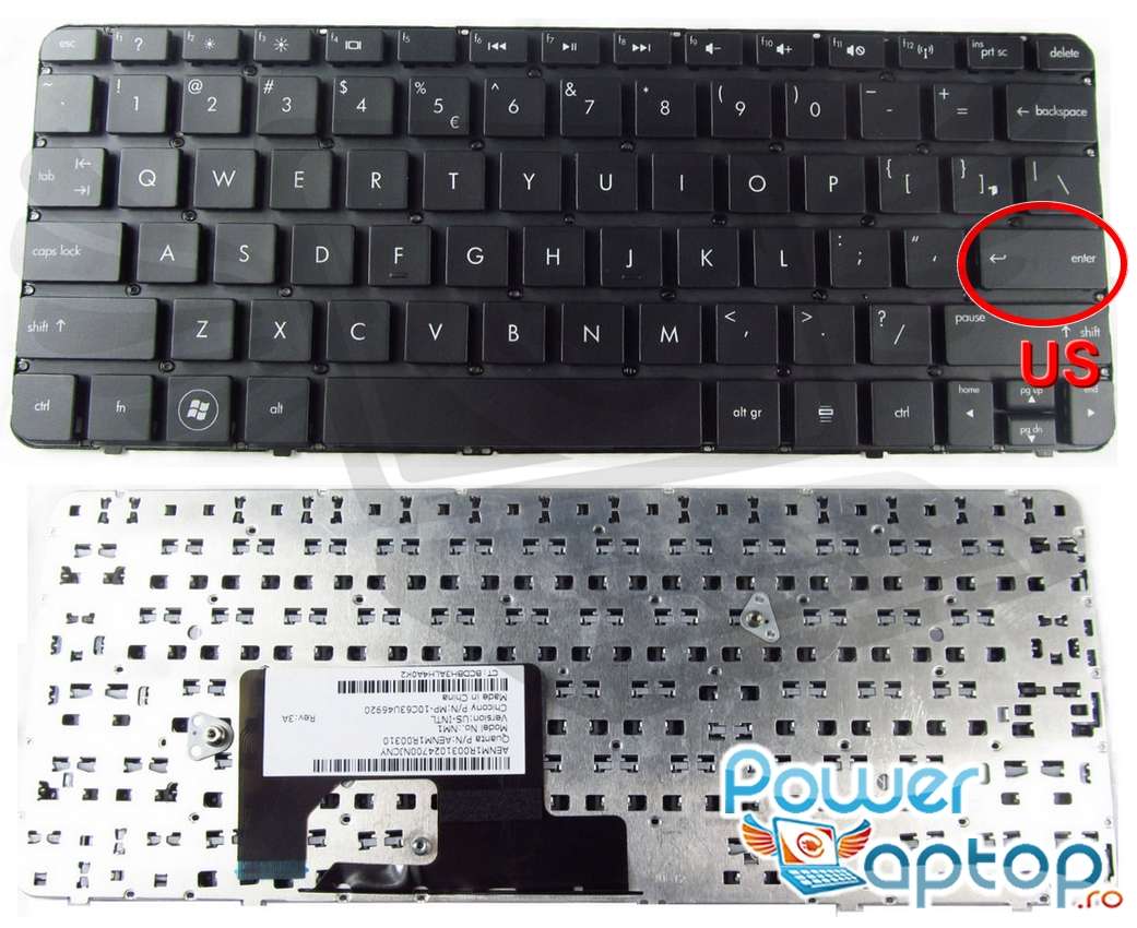 Tastatura HP Mini 110 3000 neagra layout US fara rama enter mic