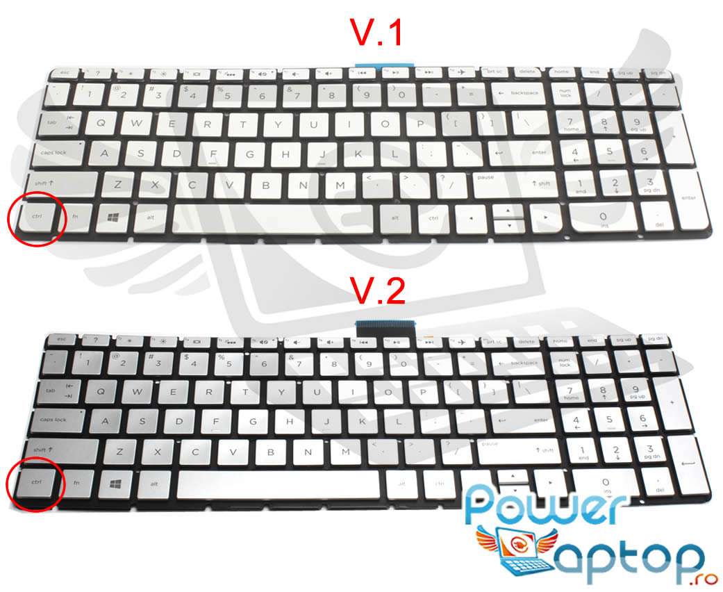 Tastatura argintie HP Pavilion 17 AB iluminata layout US fara rama enter mic