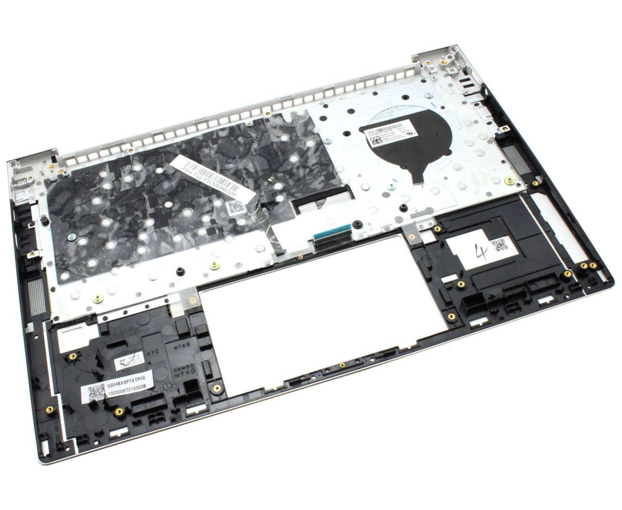 Tastatura HP GDI4BX8PTATP00 Neagra cu Palmrest Argintiu si Orificiu Amprenta iluminata backlit (Neagra) imagine 2022