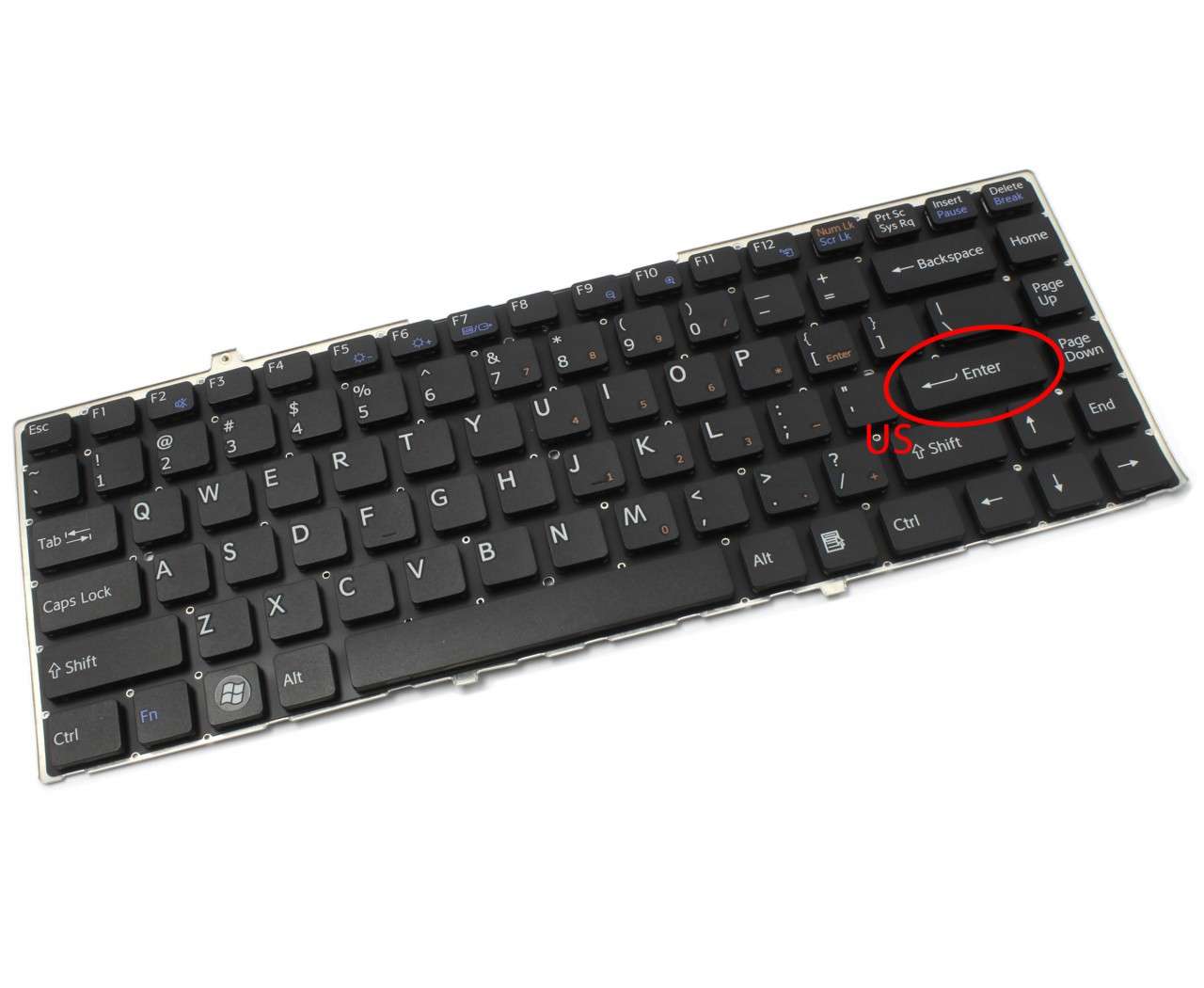 Tastatura neagra Sony Vaio VGN FW21M layout US fara rama enter mic