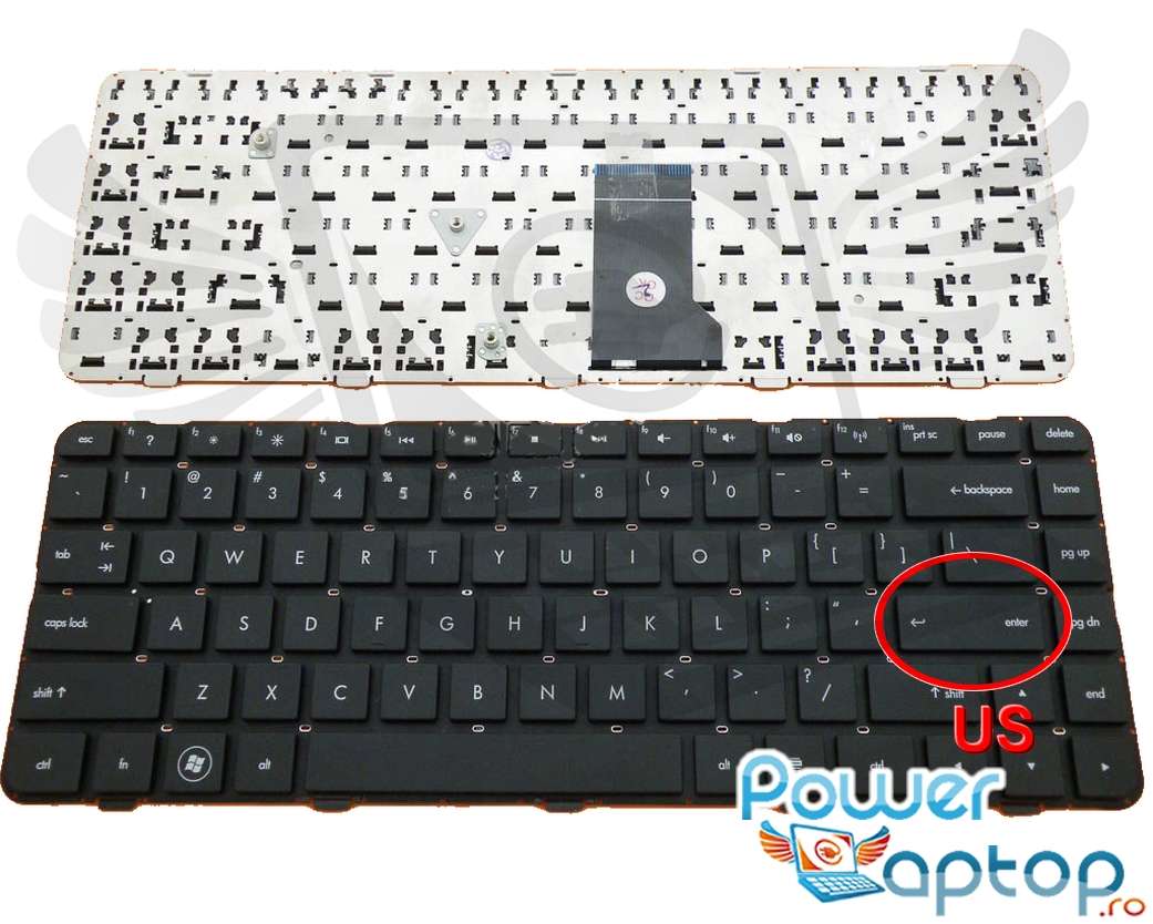 Tastatura HP Pavilion dv5 2030 neagra layout US fara rama enter mic imagine powerlaptop.ro 2021
