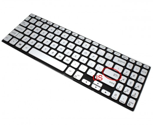 Tastatura Asus AEXKJL01010 Argintie iluminata. Keyboard Asus AEXKJL01010. Tastaturi laptop Asus AEXKJL01010. Tastatura notebook Asus AEXKJL01010