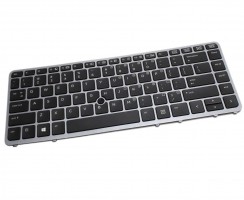 Tastatura HP Zbook 14 neagra cu rama gri iluminata backlit