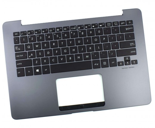 Tastatura Asus ZenBook UX3400UA Neagra cu Palmrest Gri iluminata backlit. Keyboard Asus ZenBook UX3400UA Neagra cu Palmrest Gri. Tastaturi laptop Asus ZenBook UX3400UA Neagra cu Palmrest Gri. Tastatura notebook Asus ZenBook UX3400UA Neagra cu Palmrest Gri