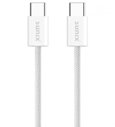 Cablu USB-C 60W 1m textil impletit Sunix Premium SCIP10 Alb