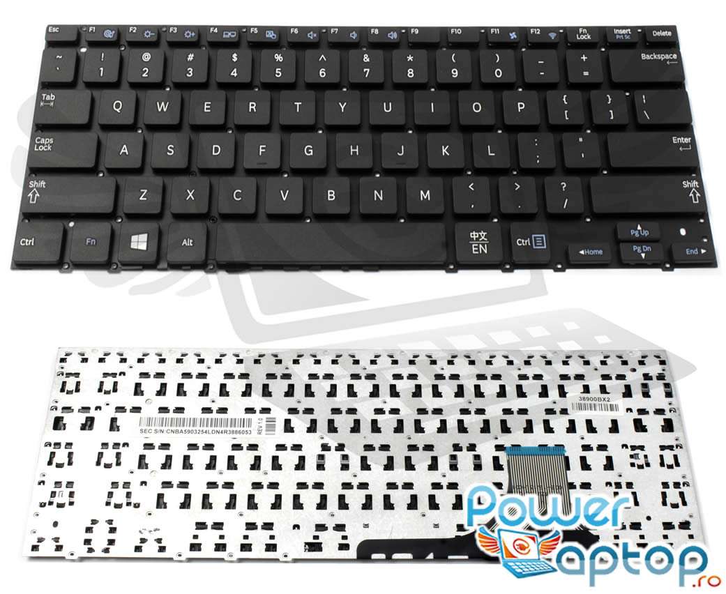 Tastatura neagra Samsung NP535U3C layout US fara rama enter mic imagine 2021 powerlaptop.ro