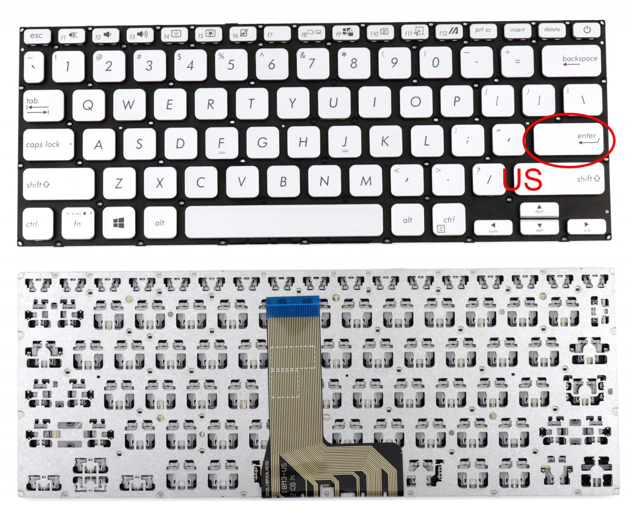 Tastatura Argintie Asus VivoBook 14 X409DL layout US fara rama enter mic