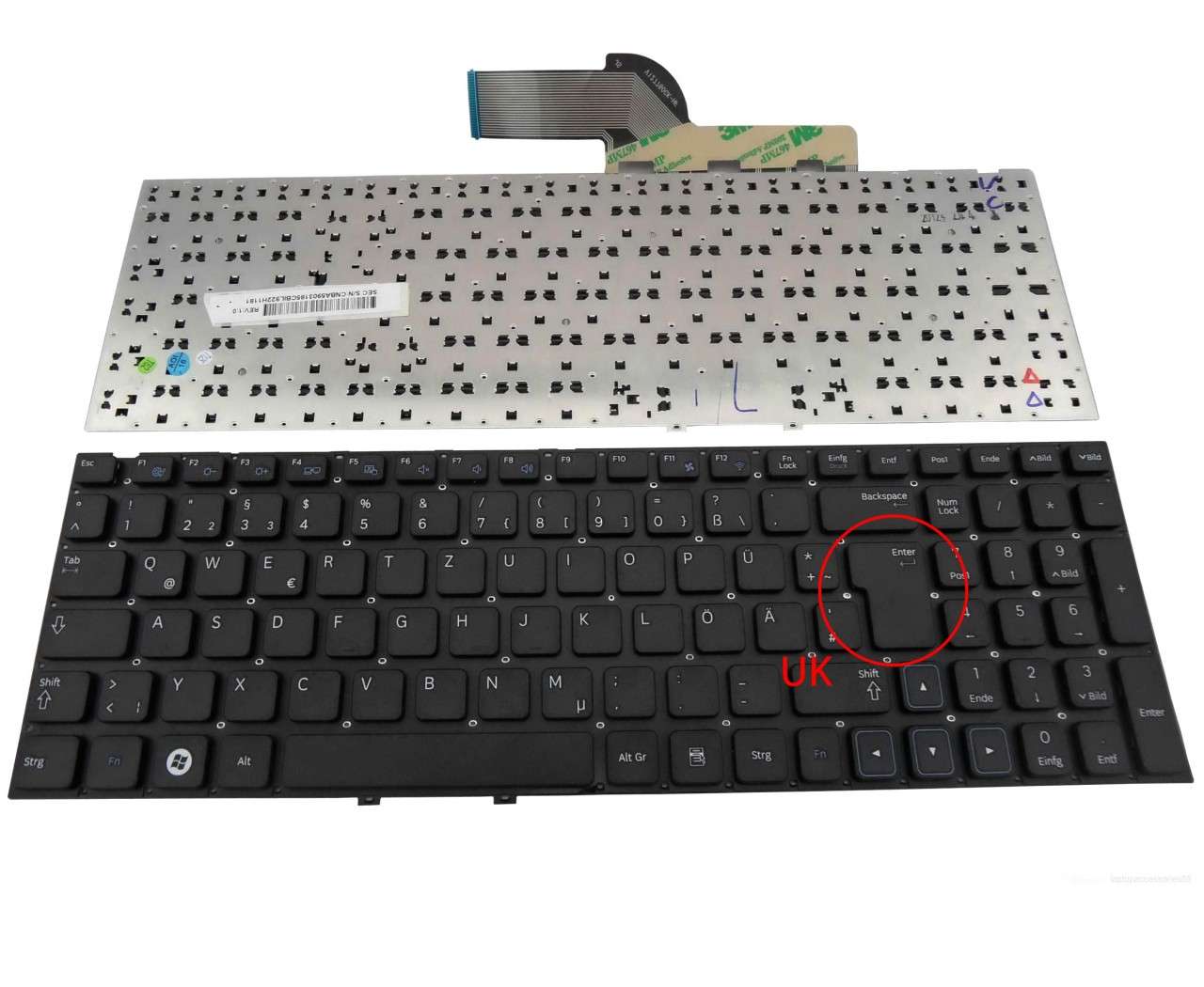 Tastatura Samsung NP300E5C layout UK fara rama enter mare imagine 2021 powerlaptop.ro